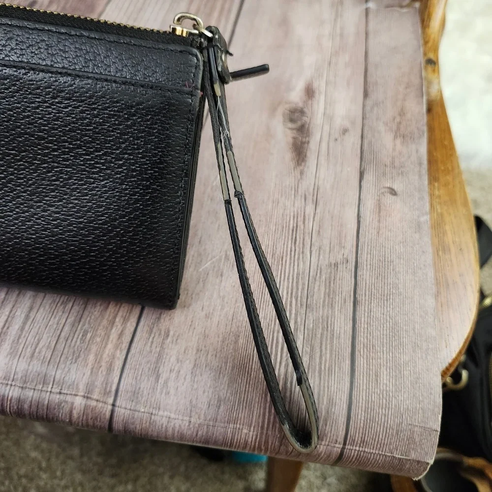 Kate Spade New York Black Pebbled Leather Zip Around Wristlet Wallet Designer